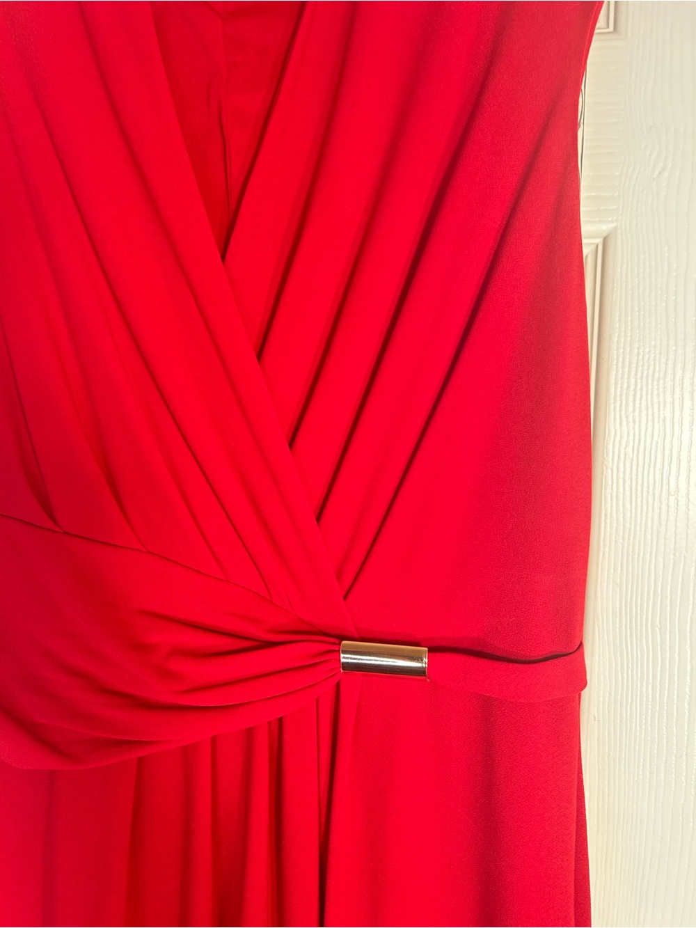 Ellen Tracy One-Shoulder Red Dress with Metal Accent